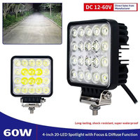 Luz de Conducción Cuadrada para Automóvil 12-36V 60W, Focos LED para Automóviles, Luz de Trabajo para Conducción Todoterreno