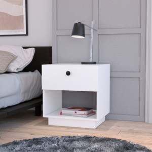 White 1-<b>Drawer</b> Nightstand With Open Shelf <b>For</b> Bedroom <b>Storage</b> - Product Image 1