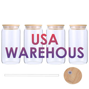 美国仓库RTS 16oz透明玻璃罐升华500毫升啤酒玻璃杯，带竹盖和稻草 - Product Image 3