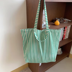 Borsa Tote in Cotone Premium a Righe, Doppio Manico, Grande Capacità, Casual, con Stampa Personalizzata, Borsa a Tracolla in Tela - Product Image 2