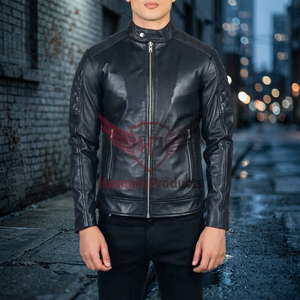 Custom Men's Black <b>Vintage</b> Quilted Leather <b>Jacket</b> <b>Motorcycle</b> Classic Style Winter Windproof Breathable Eco-Friendly Quick Dry - Product Image 3