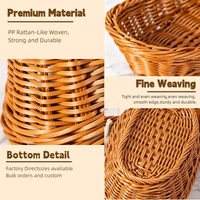 PP Rattan Geweven Opbergmand Set, 3 Maten Ovale Handgeweven Mand voor Keuken Brood Fruit Snoep & Badkamer Organizer
