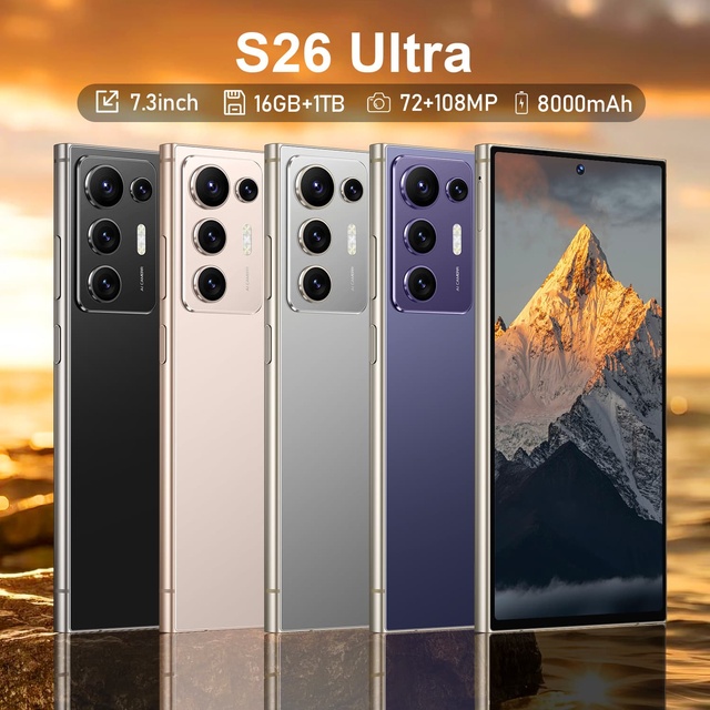 S26 Ultra 5G Android Smartphones 7.3 Inch Gaming with 16GB+1TB 108MP Rear Camera Deca Core CPU 5G WIFI