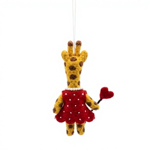 Adorno de Jirafa de Fieltro de Lana Ecológico Hecho a Mano, Vestido Rojo, Collar de Perlas, Decoración Navideña, Adorno de Pared con Forma de Animal - Product Image 3
