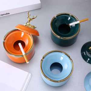 Turning Direction Ceramic <b>Ashtray</b> With Lid Large Capacity For Home Hotel Desktop Decoration - Product Image 1