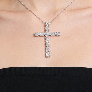 CUSTOM SILVER 10K/14K/18K GOLD PLATED LAB GROWN CVD DIAMOND CLASSIC ENGAGEMENT GIFT SWEATER <b>CHAIN</b> NECKLACE <b>CROSS</b> PENDANT VS - Product Image 3