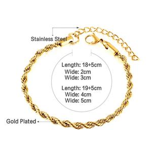 Bracelet tendance en acier inoxydable torsadé plaqué or 18 carats, étanche, avec breloque, pour femme, vente en gros - Product Image 2