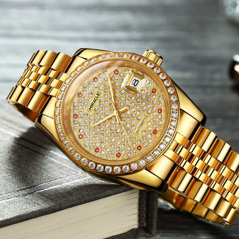 Montre Homme Automatique Dorée 40mm - Cadran Chiffres Romains, Bracelet Cuir Marron, étanche 3 ATM