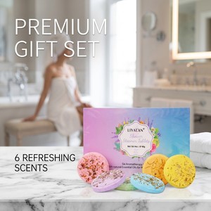 Coffret Cadeau de 6 Pastilles de Douche Aromatiques aux Huiles Essentielles Naturelles – Bombes de Douche Bio <span class=keywords><strong>pour</strong></span> la Relaxation à Domicile et le Spa - Product Image 1