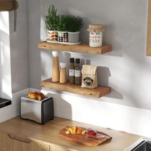 <span class=keywords><strong>Étagère</strong></span>s flottantes à bord naturel de 24 pouces, lot de 2, <span class=keywords><strong>étagère</strong></span> murale en bois d'orme massif rustique avec support invisible - Product Image 5