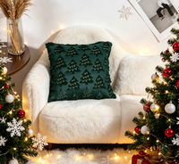 Housse de coussin de Noël brodée sur mesure 45x45 cm en velours vert forêt et or, motif arbre, décoration nordique pour canapé et maison