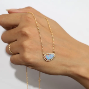 Fine Jewelry Black Opal <b>Necklace</b> October <b>Birthstone</b> Teardrop Pendant Solid Gold Minimalist Elegant <b>Necklace</b> for Anniversary - Product Image 3