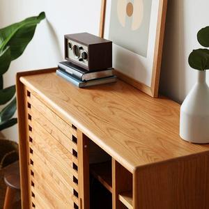 Nordic Solid Wood Shoe Cabinet Cherry Wood <b>Sliding</b> Door Multi Layer Entryway <b>Large</b> Capacity Storage Living Room Cabinet - Product Image 3