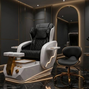 Fauteuil de pédicure de luxe en or blanc <span class=keywords><strong>avec</strong></span> lumière LED, massage électrique, inclinable, porte-gobelet, <span class=keywords><strong>mobilier</strong></span> de salon de manucure et <span class=keywords><strong>spa</strong></span> pour les pieds - Product Image 4