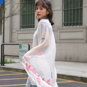 Chal de gasa <span class=keywords><strong>playa</strong></span> verano impreso pañuelos de seda de gran tamaño teñido multicolor para Mujer Transparente ligero bufanda - Product Image 5