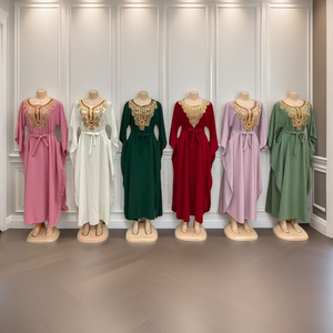 Vestido informal de mujer musulmana bordado con hilo dorado suelto de talla grande al por mayor - Product Image 3