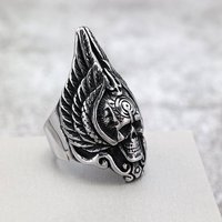 Мужское готическое байкерское кольцо с крылом ангела и черепом, винтажное, из нержавеющей стали, не тускнеющее, для мужчин, изысканные модные украшения оптом