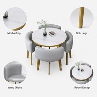 Juego de Mesa de Comedor Redonda con Patas Doradas y Sillas Grises para Restaurante, Hotel, Villa, Venta al por Mayor Directa de Fábrica