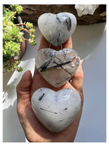 Cœur sculpté en tourmaline noire, Cœur en quartz tourmaline bombé, Cristal de rutilation noire, Décoration intérieure, Cadeau et artisanat, Prix de gros - Product Image 2