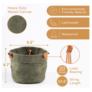 Housse de pot de fleurs en <span class=keywords><strong>toile</strong></span> cirée faite à la main, pot suspendu <span class=keywords><strong>pour</strong></span> plantes d'intérieur, panier suspendu <span class=keywords><strong>pour</strong></span> plantes - Product Image 2