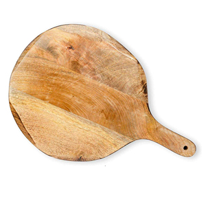 Tabla de cortar redonda de madera con superficie lisa de grano natural y diseño de mango resistente, ideal para cortar verduras y frutas - Product Image 6