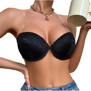 Magnifique soutien-gorge en dentelle tricotée pour femme, anti-affaissement, anti-dérapant, sans bretelles, à boutonnière frontale, avec logo, bonnets sexy, dos en T, push-up, à armatures - Product Image 4