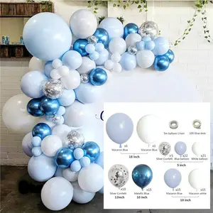 Kit de arco de garland de balão azul e branco, balões de metal confete, decoração para festas, conjunto de balões