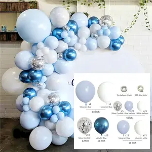 Màu xanh và trắng bóng Garland Arch kit kim loại Confetti bóng bay Nguồn cung cấp bên trang trí bóng bay Set