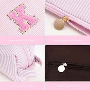 Set de Bolsas de Maquillaje Vintage Personalizadas con Iniciales, Bolsa Cosmética con Parche de Letras, Neceser de Viaje Personalizado para Mujer - Product Image 4