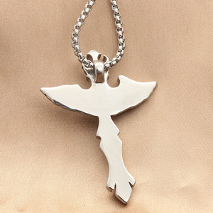 Stainless Steel <b>Cross</b> Pendant With Wings Men's Punk Style Necklace Geometric Design 280436 - Product Image 2