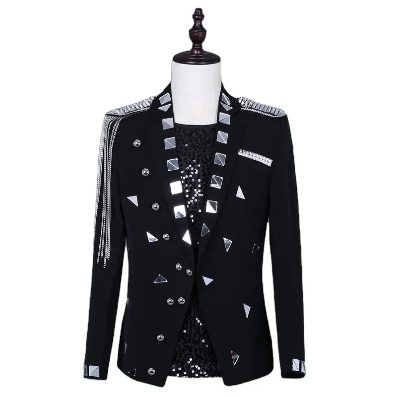 New Design Adult Men Black Jackets Shiny Sequins Blazers Suits Weeding Party Suits For Male