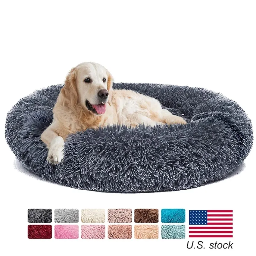 Large Waterproof Washable Round Calming Donut Dog Bed Comforting Eco Friendly Luxury Pet Bed For Dogs
