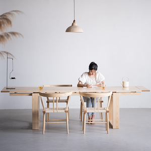 Table à manger en bois de frêne blanc, style bûche, design artistique minimaliste japonais, conception en assemblage pour la maison et le bureau - Product Image 5