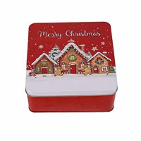 Boîte en fer recyclable carrée Joyeux Noël, motif maison en pain d'épices, boîte en fer de qualité alimentaire, emballage cadeau pour biscuits de Noël