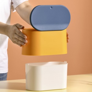 Oval Desktop Trash Can 4L Push To Open <b>Lid</b> Indoor Waste <b>Bin</b> For Living Room Desk Coffee Table Storage Box - Product Image 4