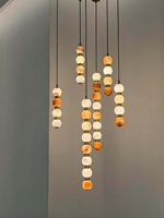 Lustre sur mesure créatif en cuivre massif et marbre, en acier inoxydable, style français, double hauteur, pour salon loft, modèle 19020