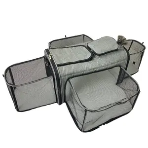 GW025 पेट कैरीइंग बैग पोर्टेबल सांस लेने योग्य विस्तार योग्य नरम-तरफा फोल्डेबल 4 खुले दरवाजे जाल विंडोज डॉग कैरियर कैट बैकपैक