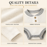 Ventes chaudes Combinaison pour bébé à manches longues en tissu gaufré tricoté personnalisé avec boutons, unisexe, pour nouveau-né, service ODM OEM