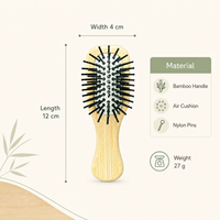 Brosse à cheveux démêlante portable en bambou mini avec coussin d'air et picots à pointe ronde en nylon, personnalisable avec logo OEM & ODM – Vente en gros