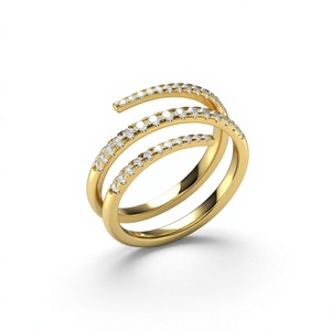 Bague en or plaqué 18 carats de luxe, spirale enveloppante, diamant rond, bague multicouche, bague à trois niveaux, bague ouverte, bijoux fins pour femmes - Product Image 2