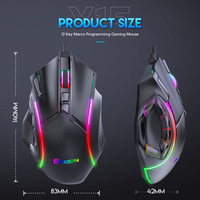 Souris de jeu X15 Full Speed avec définition de macros à 12 touches, souris de gaming filaire RGB pour Esports et PUBG