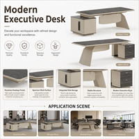 Bureau de direction minimaliste de luxe avec meuble d'appoint et pieds inclinés pour suite de direction de siège social