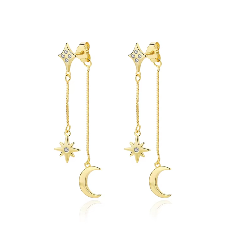 14 k gold plated star moon post earring