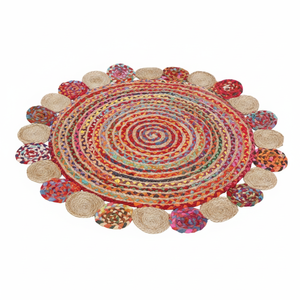 Jute Chindi Modern Floral Double Design Braided Anti-Bacteria Non-Slip Eco-Friendly Home <b>Runner</b> Rugs for Exercise Picnic Use - Product Image 2
