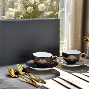 Juego de Tazas <span class=keywords><strong>y</strong></span> Platos de Porcelana Ecológica para <span class=keywords><strong>Café</strong></span>, Diseño Moderno <span class=keywords><strong>y</strong></span> Lujoso con Acabado Negro, para Té de la Tarde, en Caja de Regalo de 2 Piezas - Product Image 5