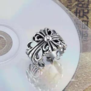 Bague ouverte en argent rétro tendance européenne et américaine, motif floral, unisexe, cadeau, bijoux - Product Image 1