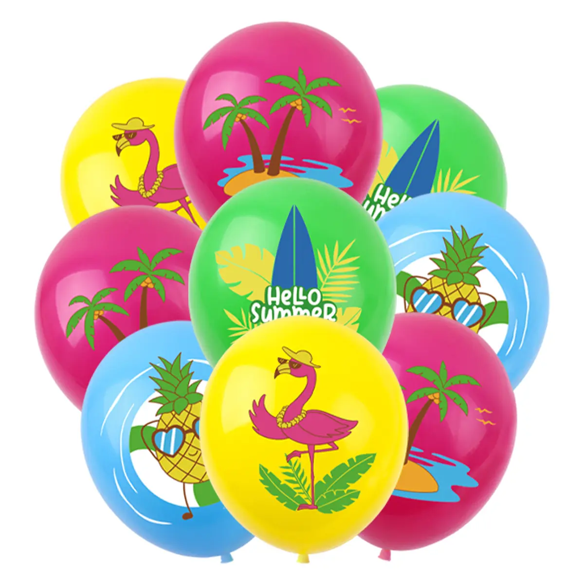 Yeni Hawaiian temalı parti süslemeleri yaz plaj partisi kek balon bayrak seti