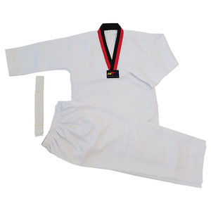 Dobok de Taekwondo Unisex, Traje de Entrenamiento Resistente, Rojo y Negro, Cuello en V, para Entrenamiento de Artes Marciales, Logotipo Personalizado, Venta al Por Mayor - Product Image 1