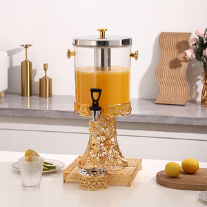 Distributeur de <span class=keywords><strong>jus</strong></span> 8L en gros avec base dorée, <span class=keywords><strong>machine</strong></span> à <span class=keywords><strong>jus</strong></span> double usage pour hôtels, équipement de restauration avec couvercle et robinet - Product Image 1