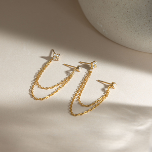 ต่างหูห้อยพู่รูปใบโคลเวอร์สี่แฉกประดับเพชรเทียมชุบทอง 18K จาก J&D Jewelry ผลิตจากสแตนเลสกันน้ำ เครื่องประดับนำโชค - Product Image 5
